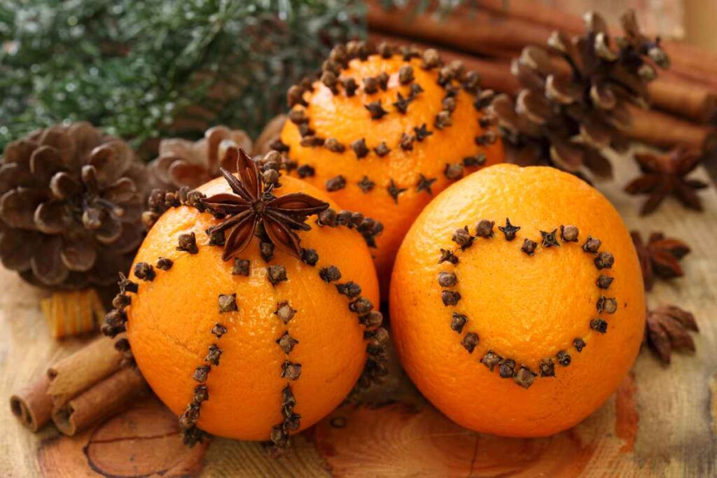 Clous de girofle plantés dans des oranges