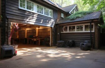 Un garage avec la porte grande ouverte